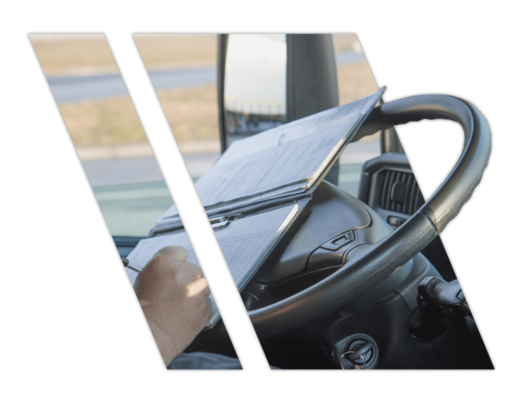 Truck driving school instructor conducting CDL test