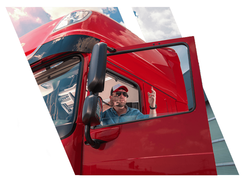 student at CDL license training in Natchez, MS driving red treck